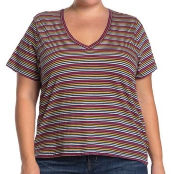 Madewell V-Neck Stripe Tshirt in Moon Rainbow NEW - Picture 1 of 3